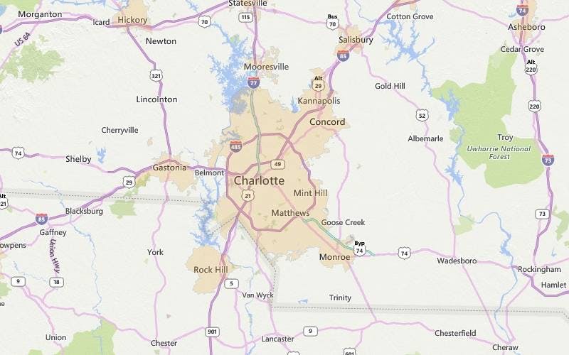 Charlotte North Carolina USDA home loan eligible areas map