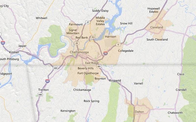Chattanooga Tennessee USDA home loan eligible areas map