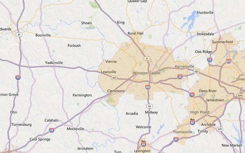 Winston-Salem North Carolina USDA home loan eligible areas map
